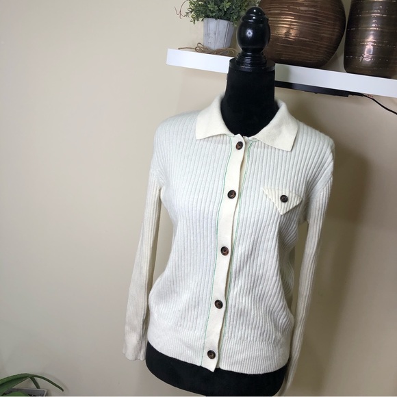 Theory 100% Cashmere Ivory Ribbed Long Sleeve Sweater Cardigan Large - Picture 6 of 11